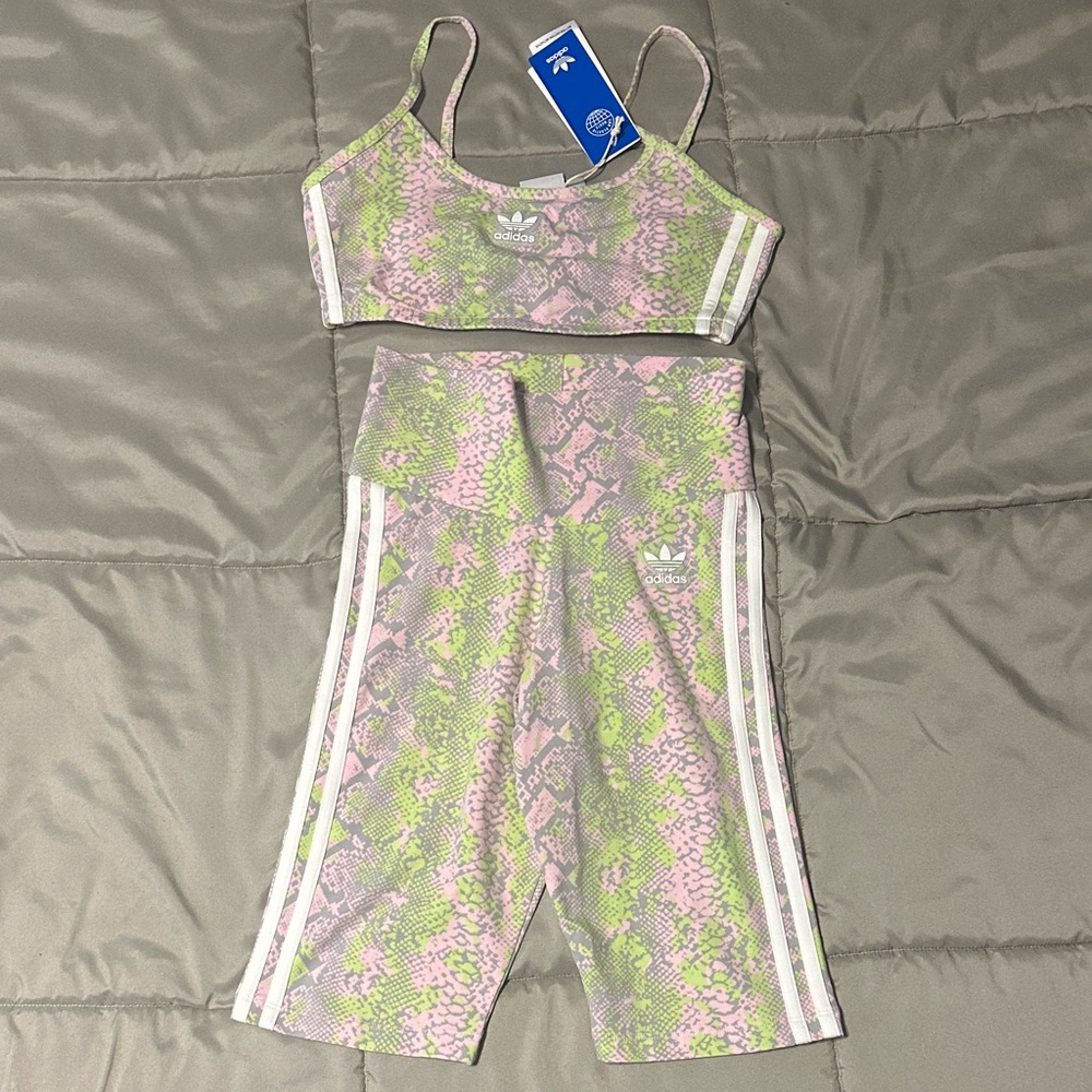 Adidas  Pink and Green Snake Print Shorts